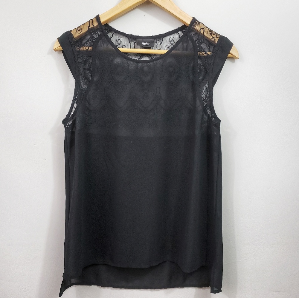 Mossimo Black Lace Cap Sleeve Sheer Tank Top